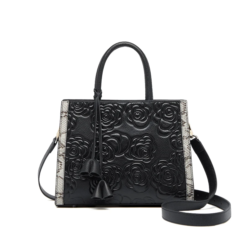 ZOOLER Handcraft Hot Real Leather Bag Embossed Black Color Genuine Leather Handbag Shoulder Bags Pillow Female Fashion Hot#YC596