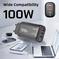 Cargador GaN PD Tipo C de 100W, USB QC 3.0 para Laptop, iPad, Carga Rápida PPS, Enchufe EU/UK, para Samsung, Xiaomi, iPhone 15, 16 Pro Max, Teléfono Móvil