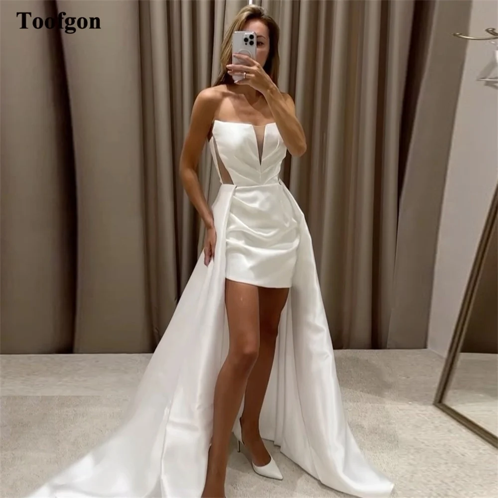 Toofgon Vintage Mini abiti da sposa in raso con soprabito senza spalline sopra il ginocchio abito da sposa formale abiti da sposa per feste da donna