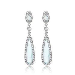 Huitan Pear Light Blue CZ Long Dangle Earrings for Women Temperament Elegant Bridal Wedding Earrings Fancy Gift Fashion Jewelry