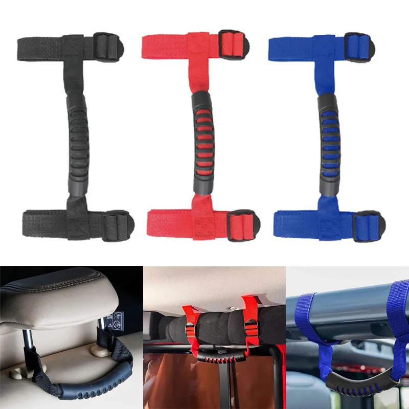 ที่จับพักแขนบนรถแบบ 4x4WD 1 ชิ้น พร้อมแถบจับและที่ดึงสำหรับติดตั้งบนโรลบาร์ สำหรับรถ CJ TJ JK JL