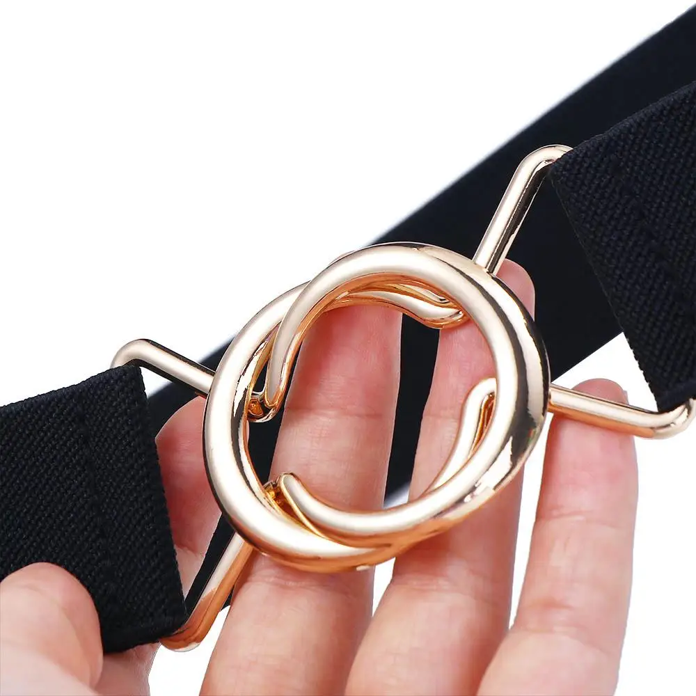 Decoration Metal Buckle Geometric Double Circle Women Waistband Female Waist Strap Gold Round Buckle Belt Elastic Waist Belt