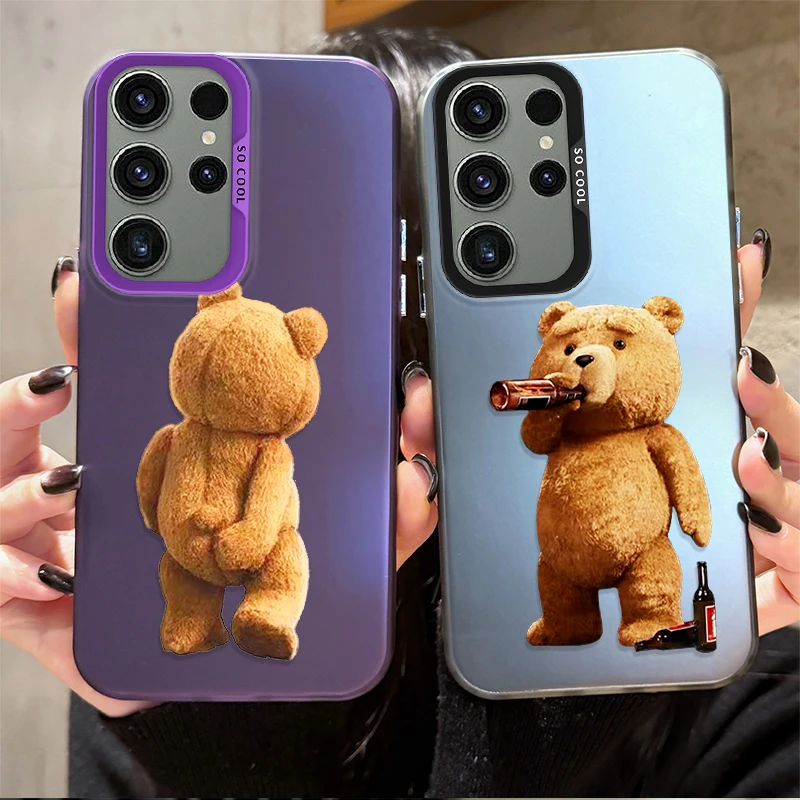 Cartoon Drink Beer Bear Phone Case For Samsung Galaxy S24 Ultra S23 S22 S21 S20 Plus FE Note 20 A14 A24 A34 A54 Silicone Cover