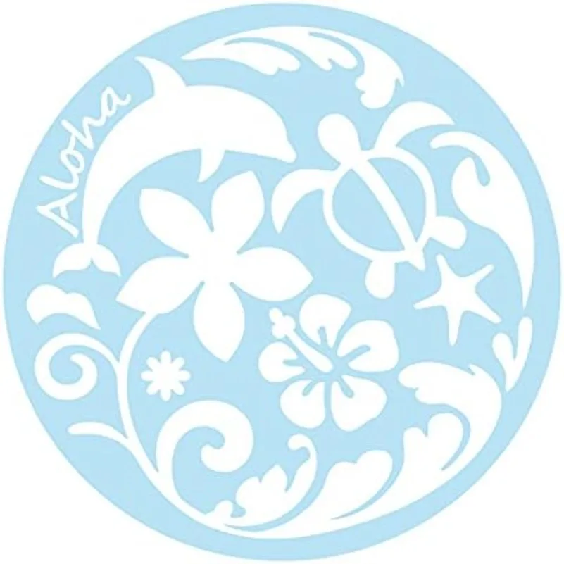 1Pc Hawaiian Motorcycle & Car Decal Sticker - Aloha Dolphin Wave Hibiscus Turtle Round Die-Cut Design