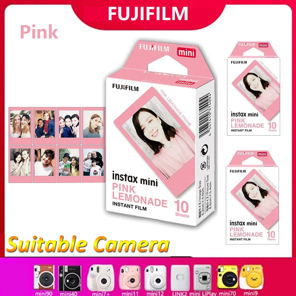 10-50 Sheets Fujifilm Pink Lemonade Instax Mini Film Photo Paper For Fuji Mini 12 11 8 9 7s 25 26 70 90 Instant Camera SP-1 SP-2