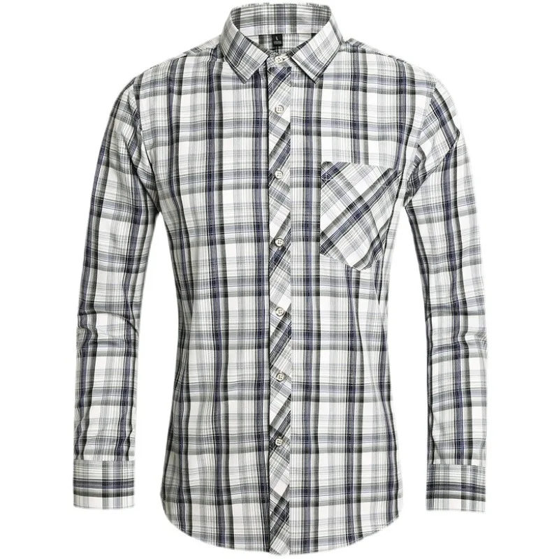 New Men's Checked Long-sleeved Shirt Featuring A Stylish Square Neckline for A Contemporary Look, Effortlessly Versatile.