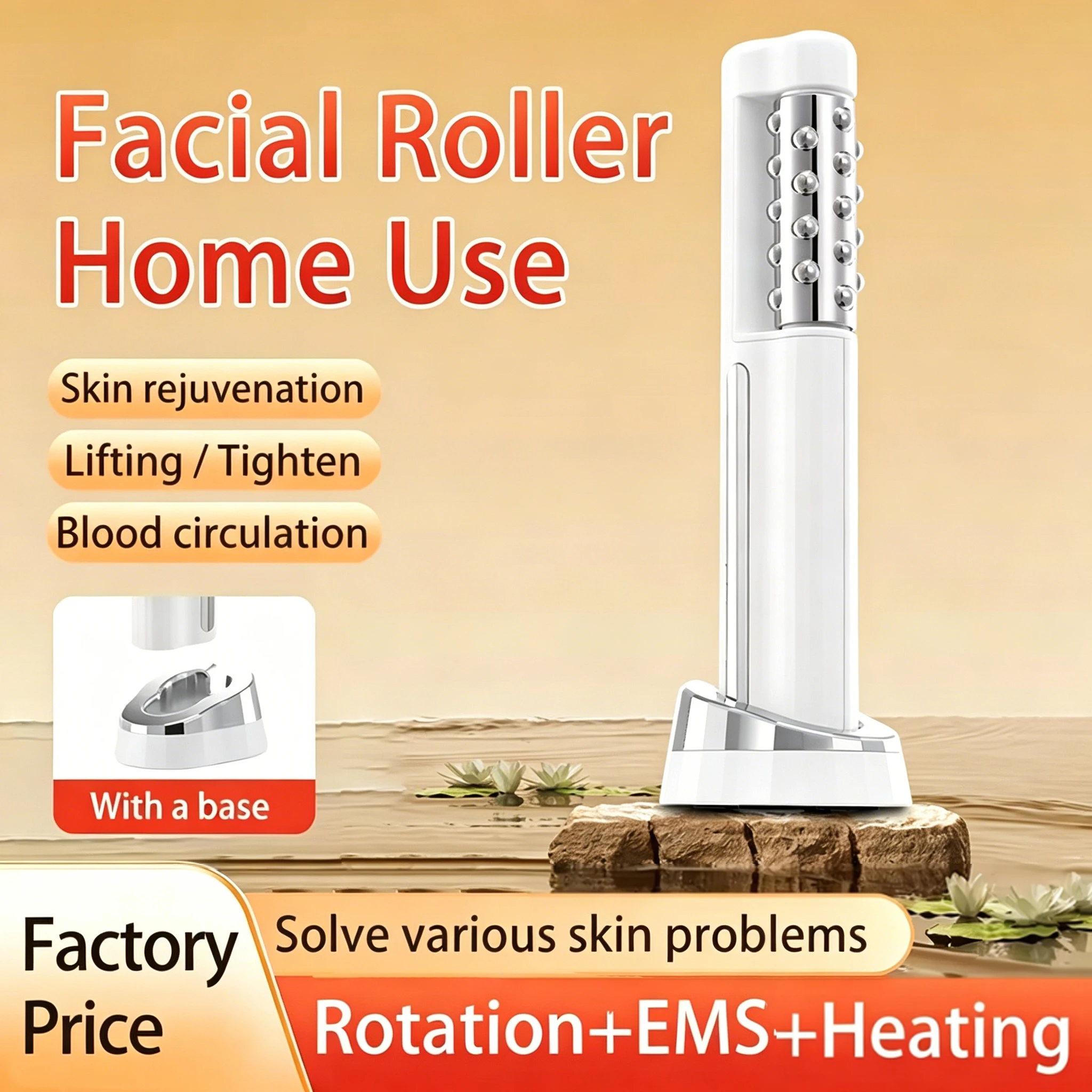 

360 Rotating Heated EMS Face Roller Electric Facial Massager for Wrinkle Removal Skin Firming & Lifting, Anti-Aging Beauty Tools