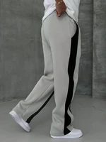 2026 Summer Men's Fleece Breathable Loose Fit Pants Grey Black Color Block Stripe Panel Quick Drying Casual Streetwear Trousers 3