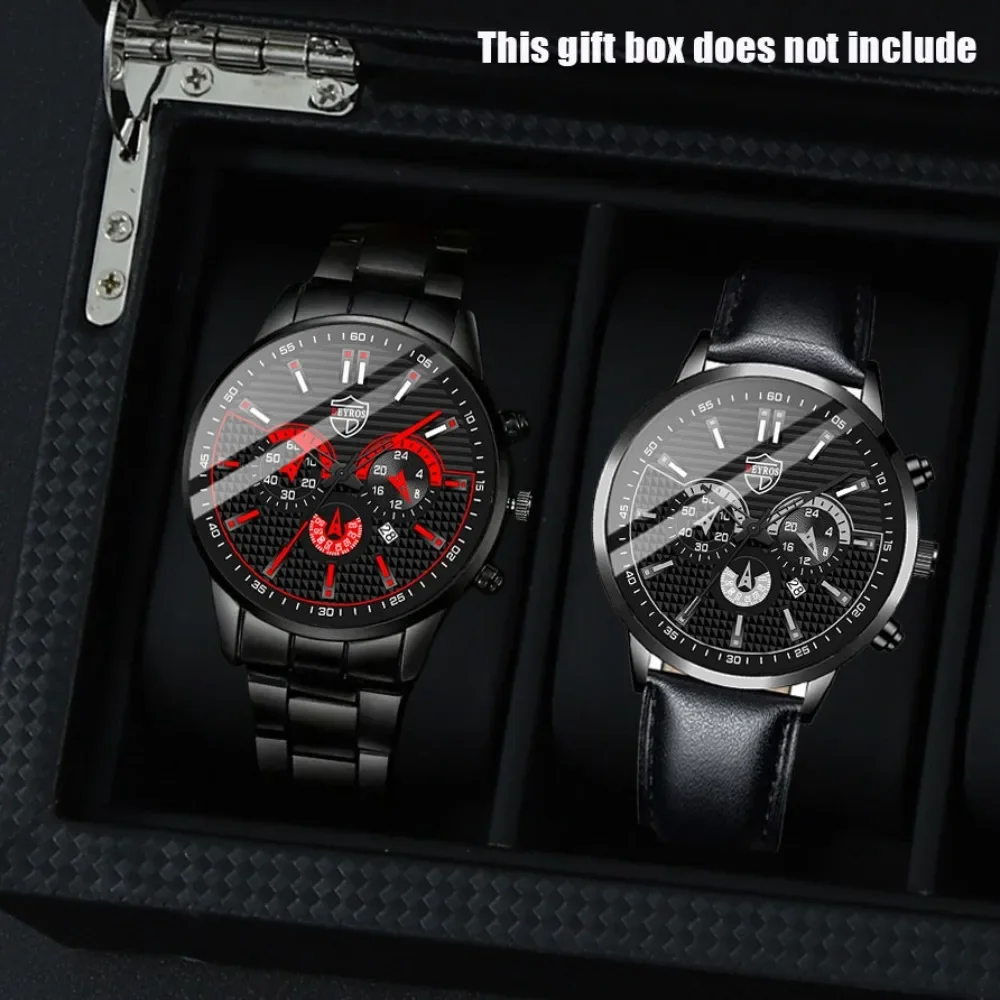 

2pcs/set Fashion Men's Watches Round Dial Men Quartz WristWatch Fashion Business Mens Clock Set