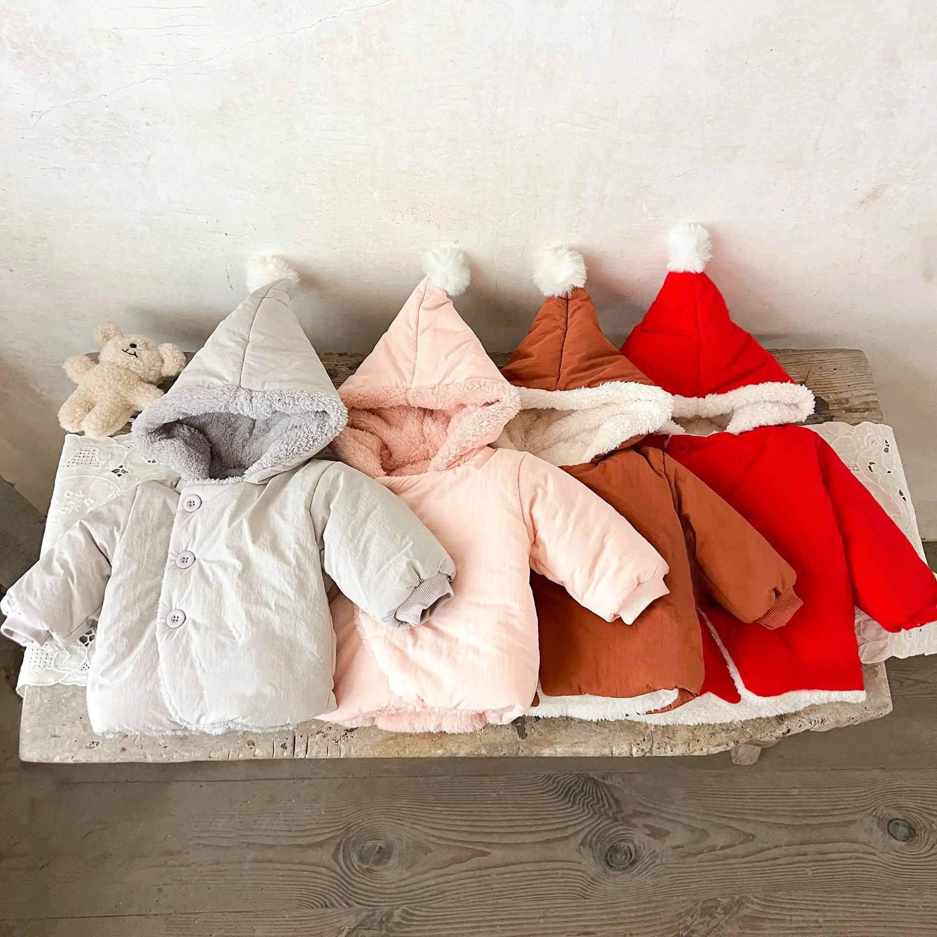 

Winter Children's Jackets New Solid Color Fleece Baby Coat Cute Long Sleeve Hooded Infant Kids Jacket Outerwear Coats