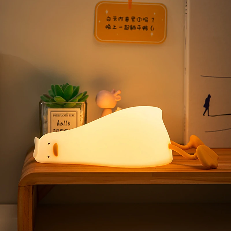 Lying Flat Duck Night Light LED Silicone Night Lamp USB Charging Room Atmosphere Lamp Adjustable Warm Lighting Children Fun Gift