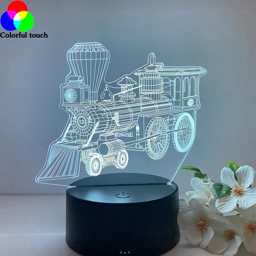 Train shape 3D nightlight, adjustable 7 colors / 4 modes, touch sensing base, birthday/Christmas/New Year gift, bedroom/living r