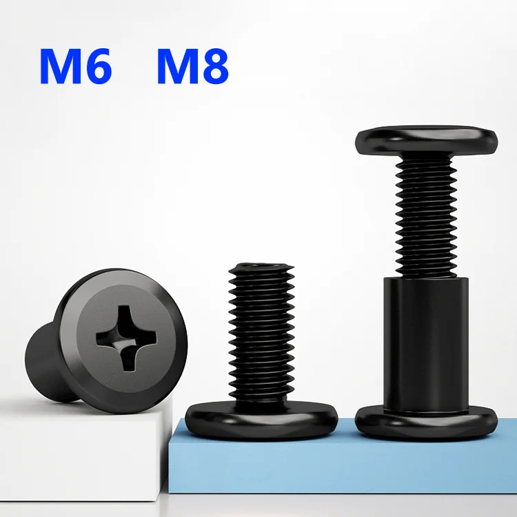 

M6 M8 Carbon Steel Cross Flat Head Furniture Rivet Connector Insert Joint Sleeve Cap Nuts Screw Black