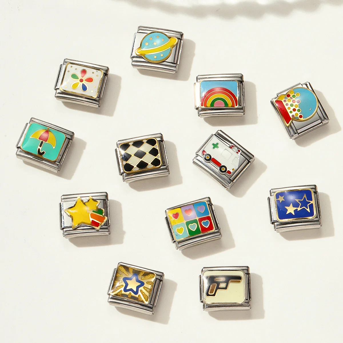 Rainbow Float Planet Pistol Umbrella Italian Charm Link suitable for 9mm stainless steel bracelet DIY jewelry wholesale