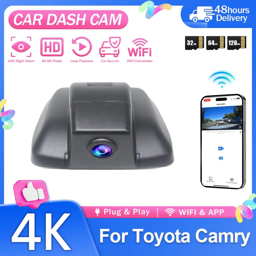 4K HD 2160P Dash Cam For Toyota Camry 2021 2022 2023 2024 Plug and play Wifi Car DVR Night vision Video Recorder Camera