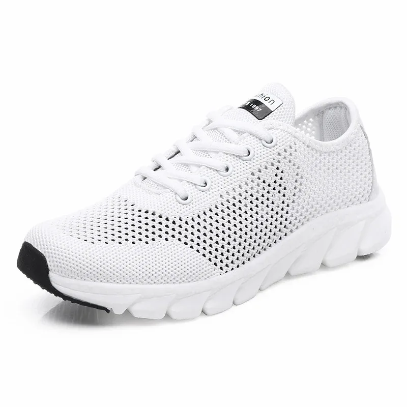 White mesh lace - up fashion sneakers