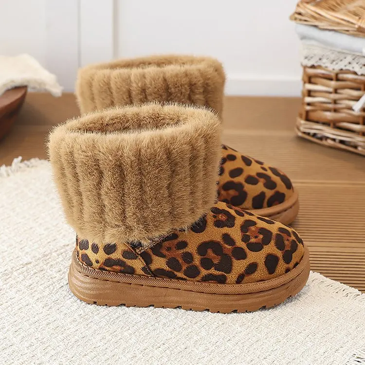 Faux Fur Winter Boots For Girls Leopard Trend Fashion Teenager Girl's Snow Boots Platform Velvet Children's Plush Boots