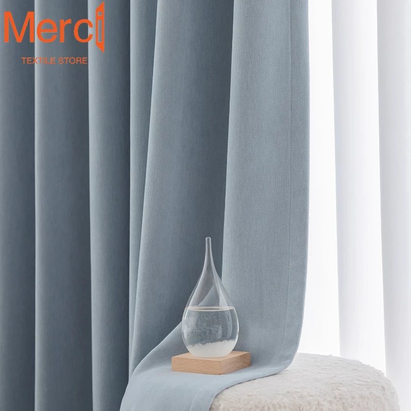 Merci Textile Store Fully Blackout Velvet Curtains for Living Room Bedroom New Light French Double-sided Roll Curtains Custom
