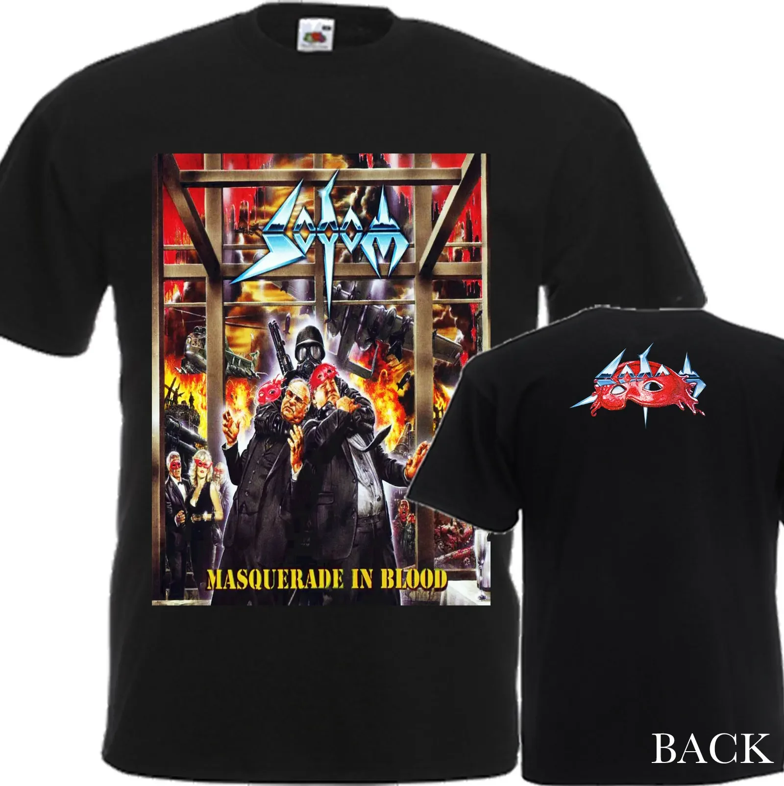 New Dtg  Dtf Printed T-Shirt - Sodom - Masquerade In Blood - Size :S,M,L,Xl,Xxl,3Xl,4Xl,5Xl,6Xl,7Xl