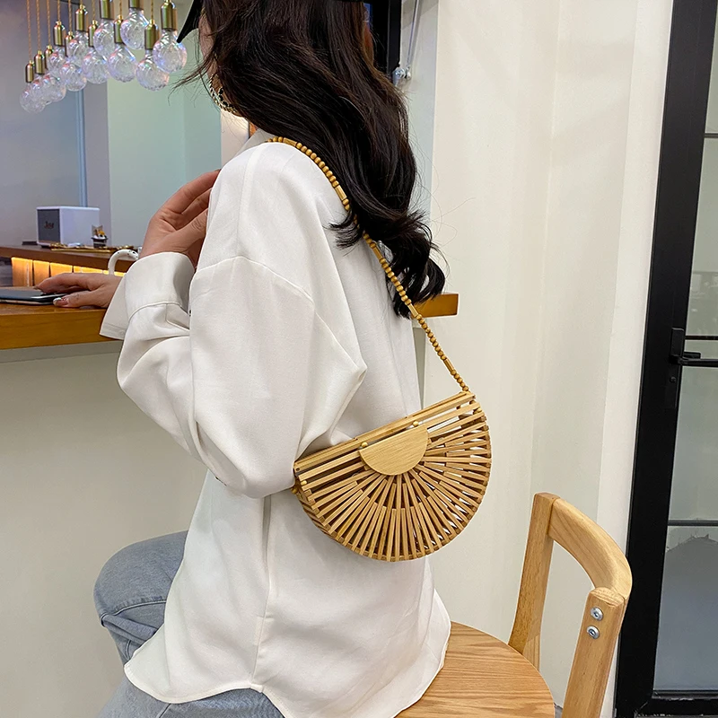 Novo verão saco de palha tecelagem de bambu mulher bolsas mão tecido alta qualidade senhora ombro crossbody sacos bohemia casual saco de praia