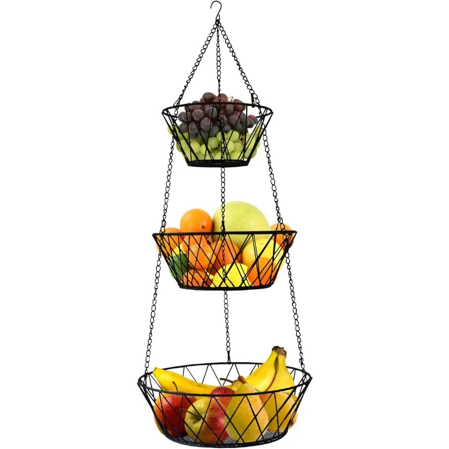 

Heavy Duty 3Tier Hanging Kitchen Fruit Basket for Organized Storage in Small Spaces Durable Black Design with Excellent Ventila