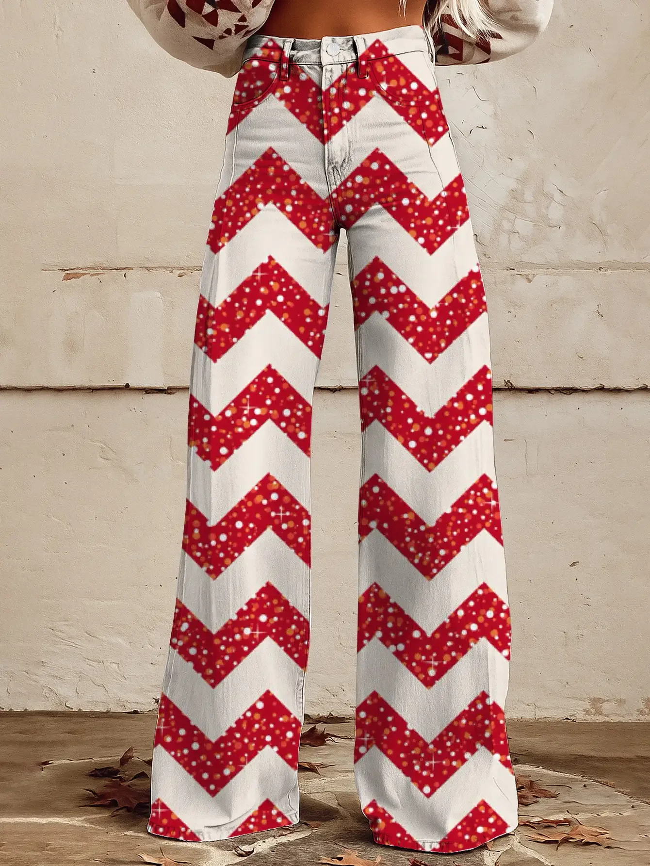 Ladies' new  printed jeans made of imitation denim fabric, casual and fashionable, Deep blue heart pattern