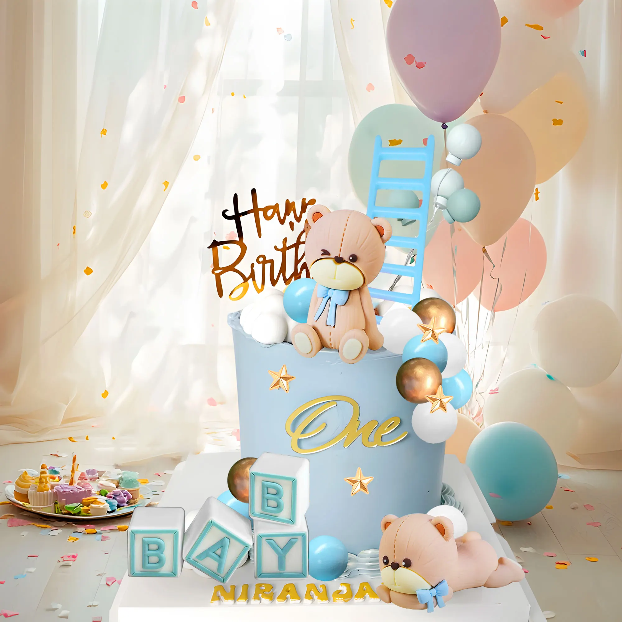 لافينتي الفاخرة الوردي الدب كعكة الديكور الطفل الدب استحمام الطفل كعكة توبر الدببة كعكة الديكور كعكة عيد ميلاد الديكور #5