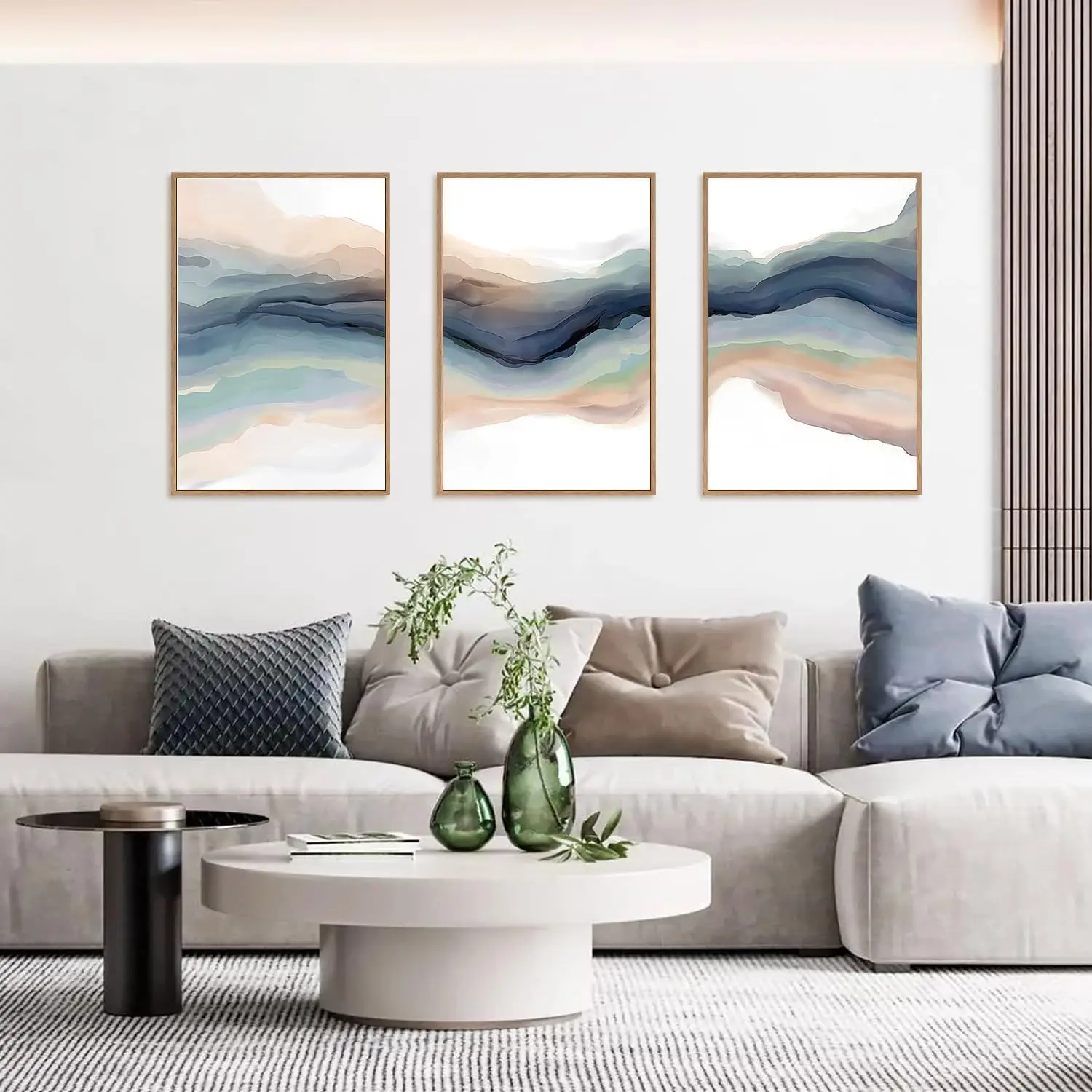 3Pcs/Set Modern Wave Frameless Wall Art Abstract Watercolor Thread Canvas Poster Natural Landscape Painting Office Home Decor