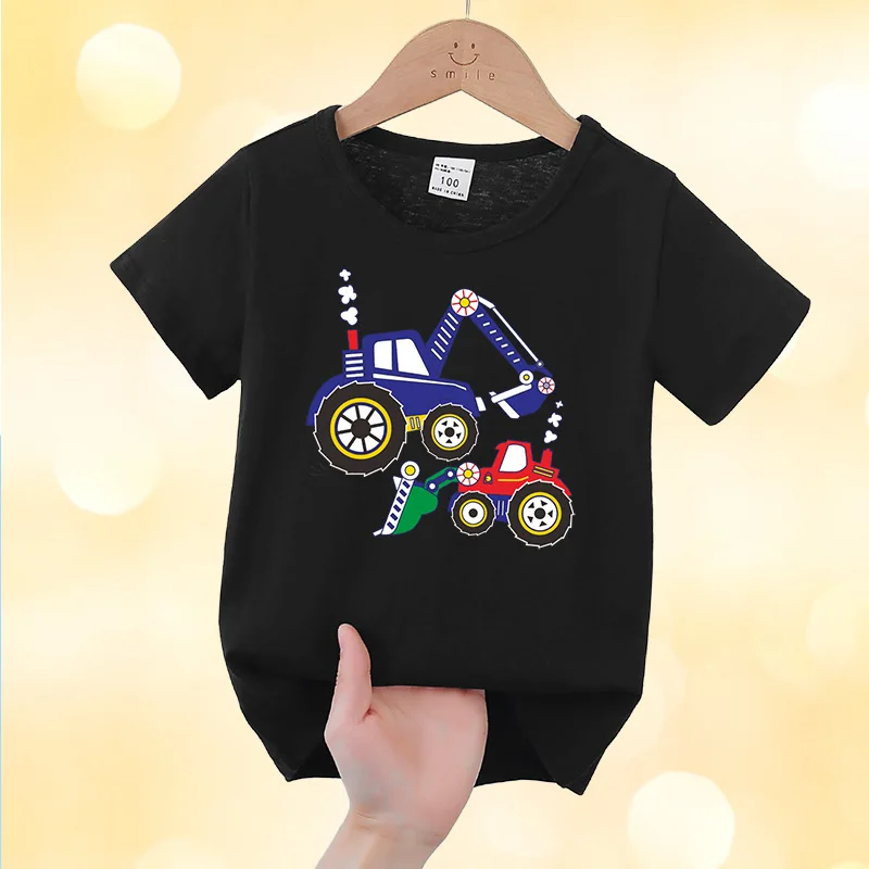 الأطفال قصيرة الأكمام مشروط حفارة طباعة تي شيرت طفل الكرتون الصيف سيارة الأعلى للبنين والبنات ملابس الطفل #6