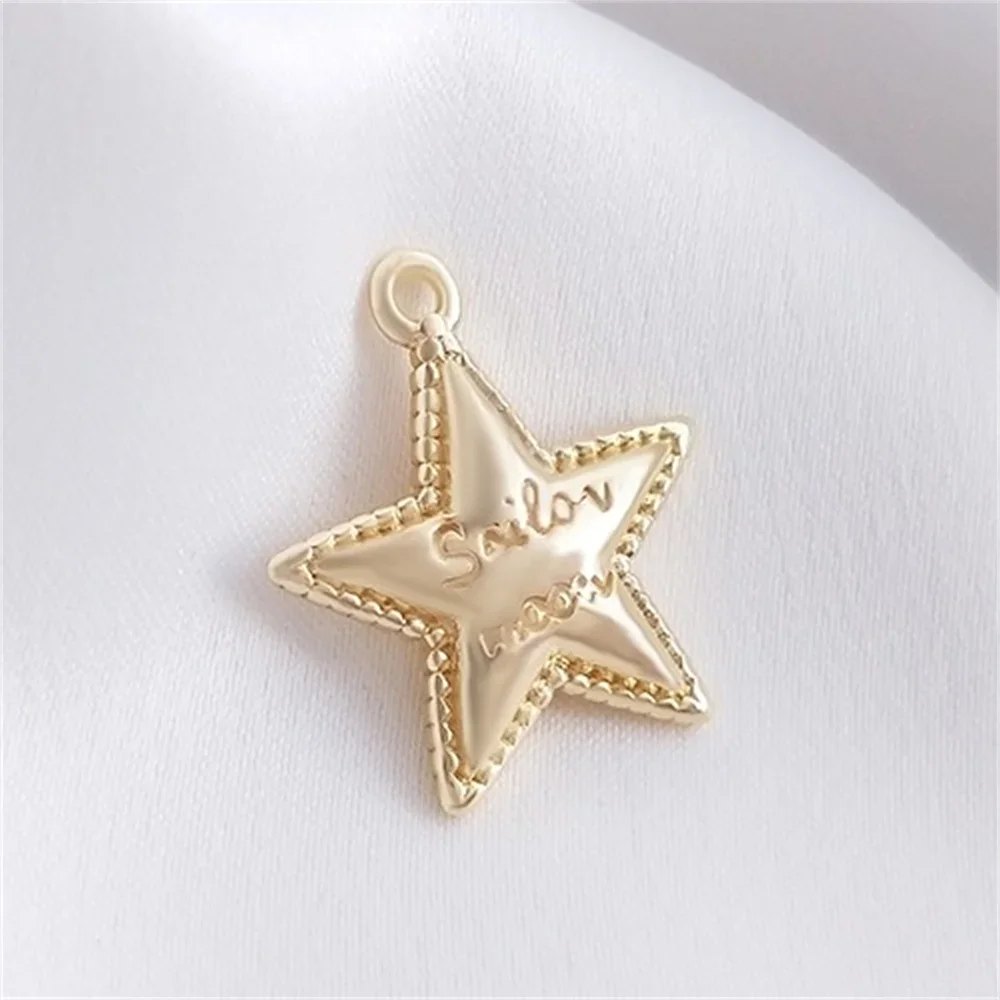 14K Gold Double-sided English Letter Three-dimensional Pentagram Pendant DIY European American Fashion Bracelet Necklace Pendant