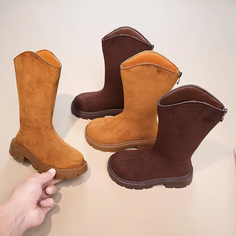 Children's Long Tube Fashion Boots Autumn Winter New Suede Warm Children's Suede Princess High Top Boot 26-37 Botas Para Niñas