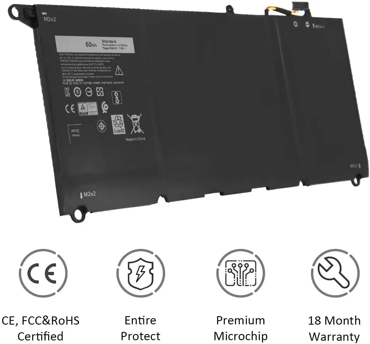 Imagem -03 - Bateria do Portátil para Dell Pw23y Xps 13 9360 P54g002 13-9360-d1605g 13-9360-d1605t 13-9360-d1609 13-9360-d1609g 13-9360-d1705g Bateria do Portátil