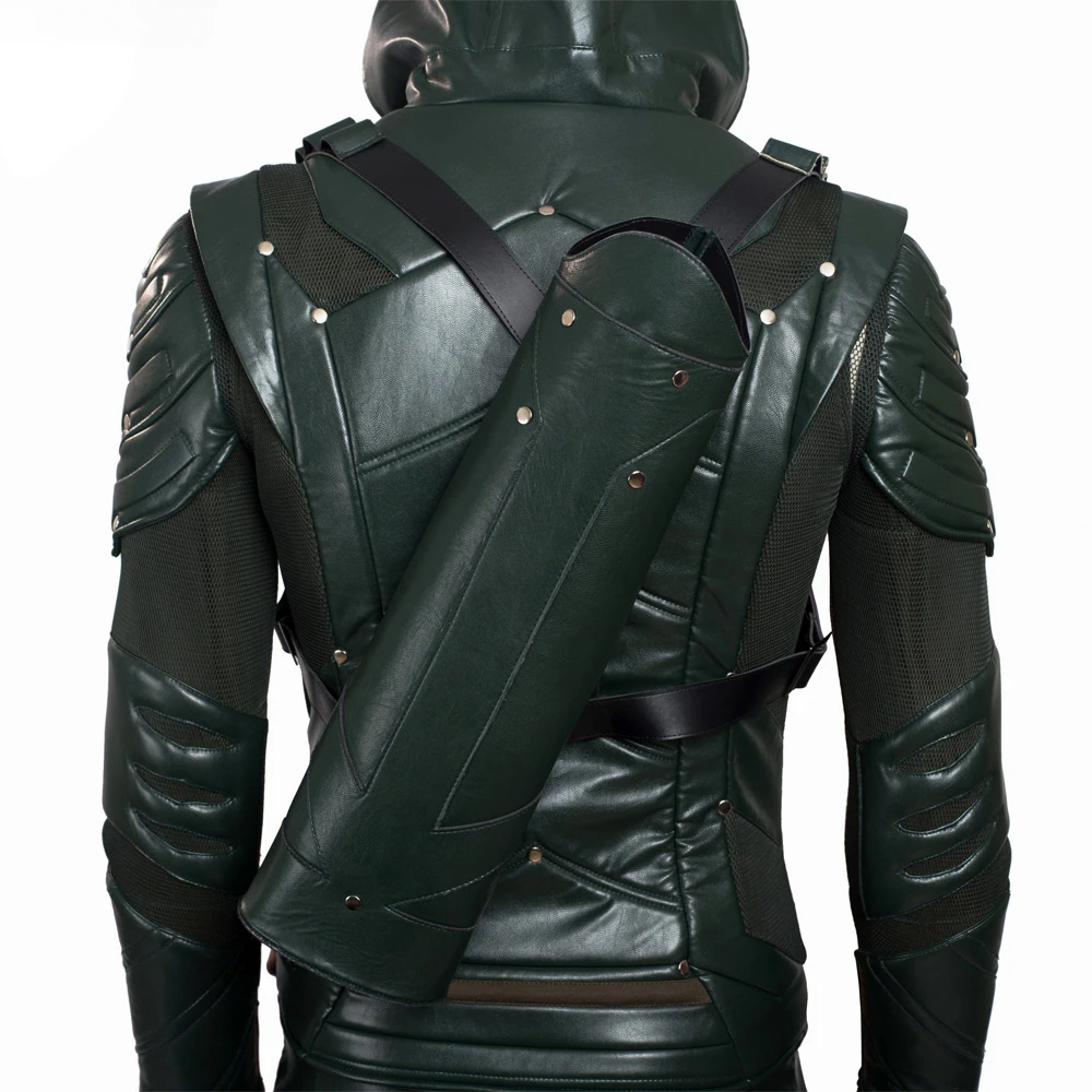 The Arrow Season 5 Green Arrow Cosplay Costume Oliver Queen Outfit Mens Leather Battle Suit with Quiver Halloween Costumes