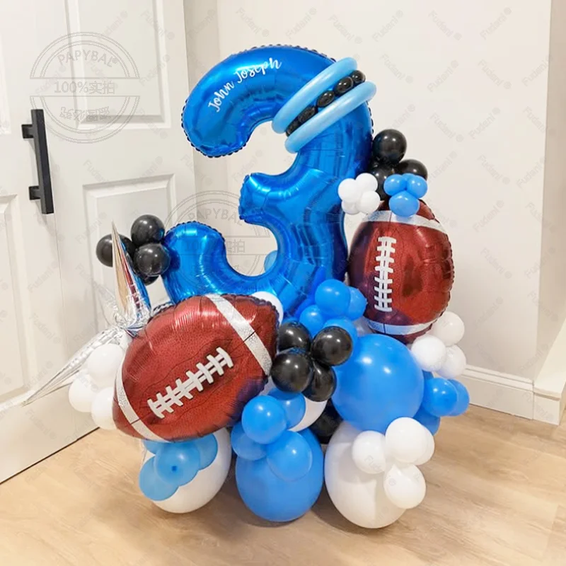 76 stücke Rugby Explosion Stern Ballon Blaue Zahl Geburtstag Ballon Set Sport Thema Party Dekoration kinder Taufkleber Liefert