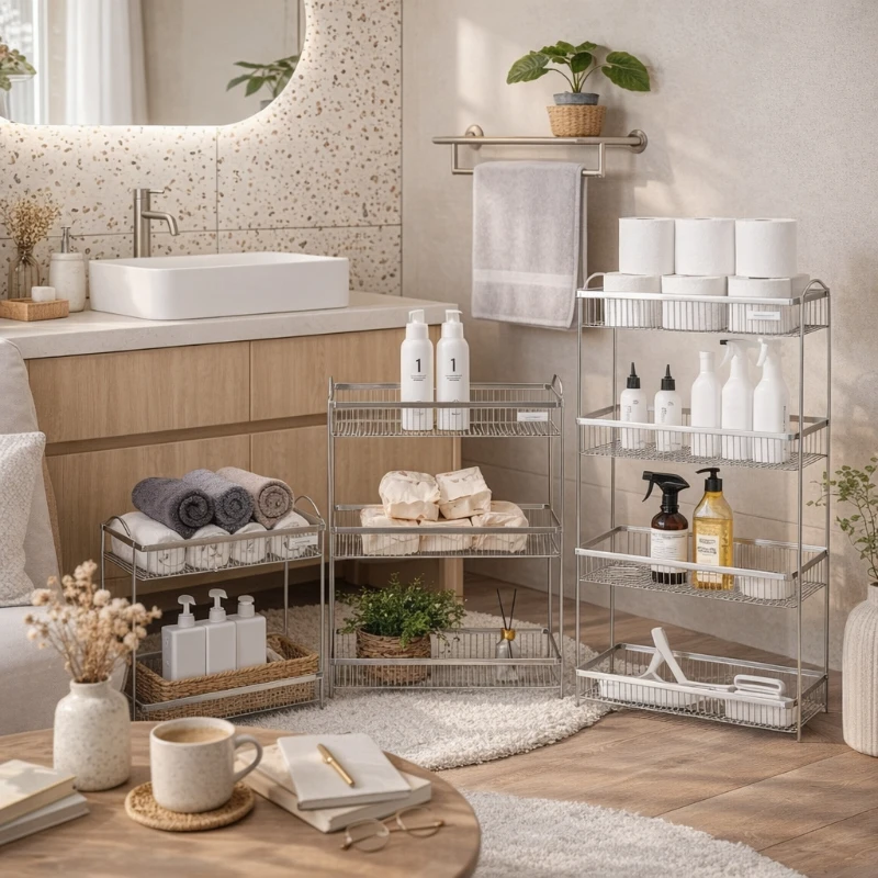 

Stainless Steel Multi Layer Storage Rack Bathroom Organizer Washstand Shelf Cosmetic Makeup Holder Rust Resistant