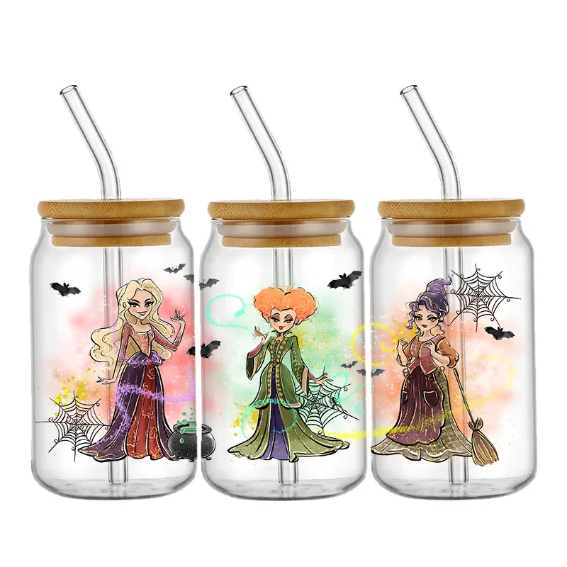 Disney Film Hocus Pocus hochwertige exquisite wasserdichte UV-Dtf Transfer Aufkleber für 16 Unzen Glas Cup Wrap Aufkleber