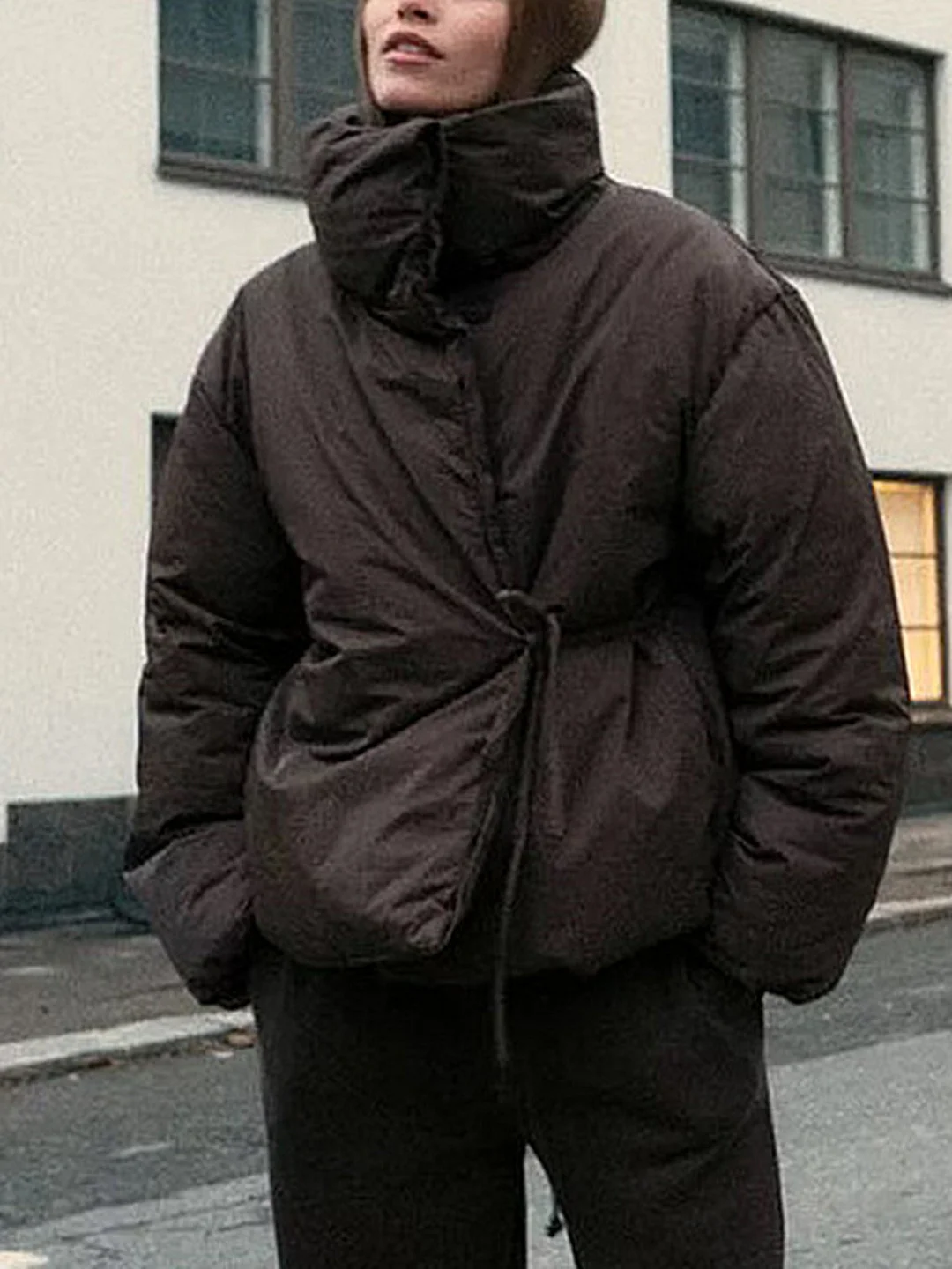 Winter New Faion Women's Casual Long Sve Stand Collar Belted Warm Cotton Bread Coat Outerwear Straight Cut Regular Thi...