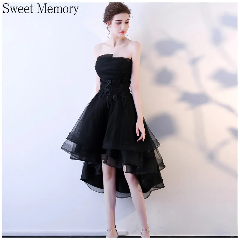 F133 Sexy Black High Low Evening Dress Woman Backless Strapless Birthday Gown Lace Up Tiered Wedding Party Graduation Dresses