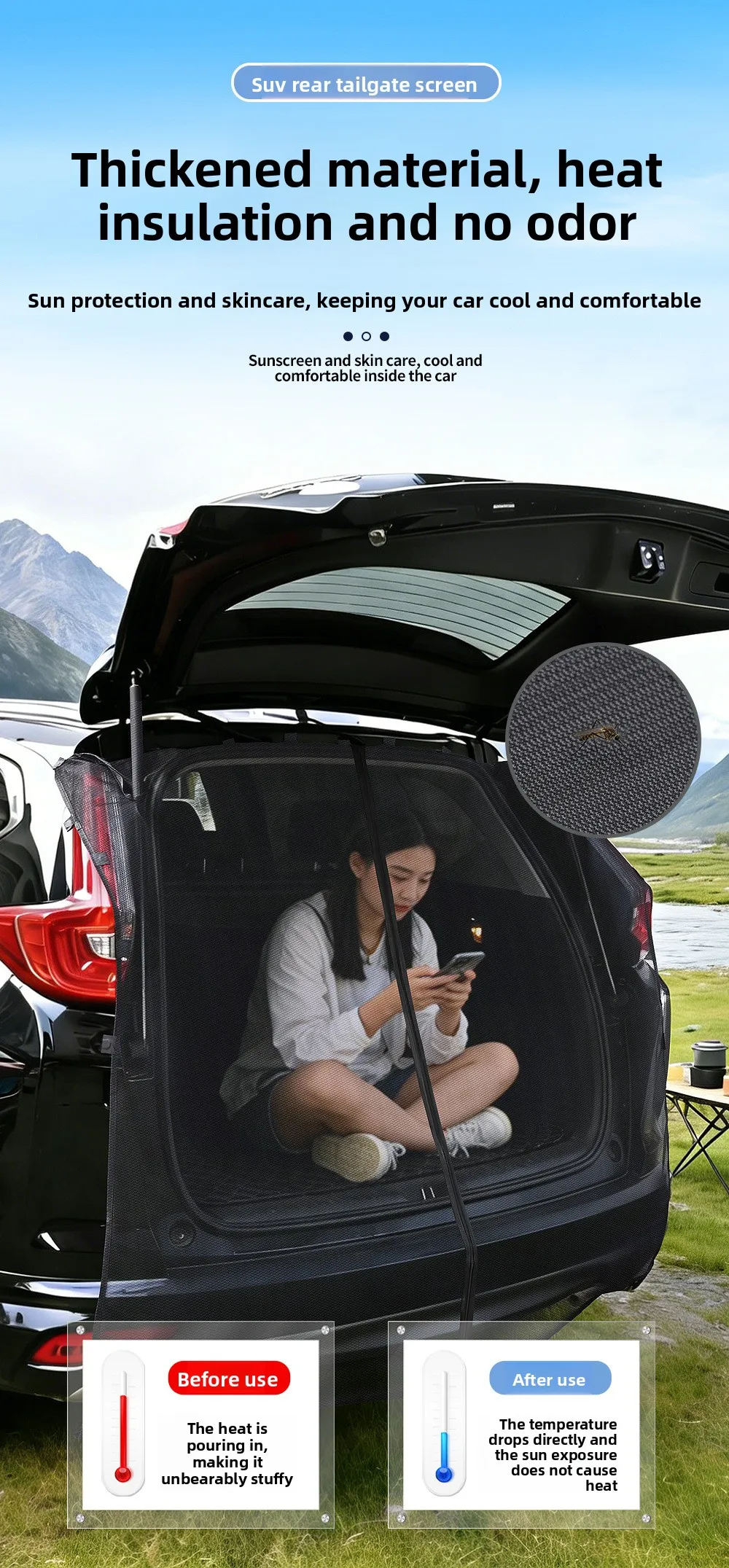 Magnetisches Kofferraum-Moskitonetz SUV Heckklappe Belüftungsgitter Insektenschutz Campingausrüstung für Outdoor-Selbstfahrerreisen – Detail 7