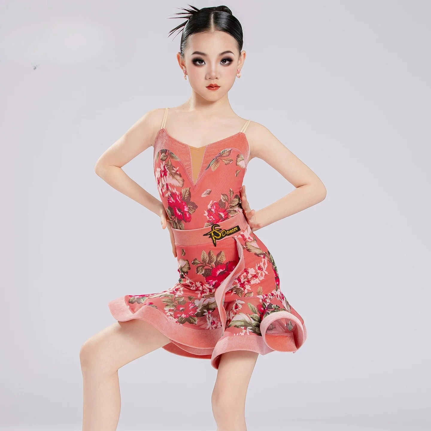 

2026 Color-matched new style Latin dance children's and adults' girls' fishbone training performance costume competition costume