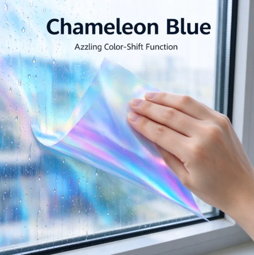 Chameleon Blue Window Tint Roll PET Material One Way Privacy Heat Rejection Anti Glare Solar Control For Household Automotive Wi