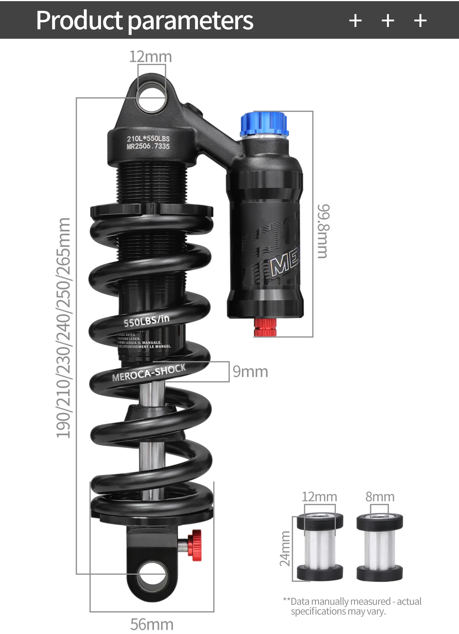 MEROCA RCT2 Mountainbike-Federstoßdämpfer 190 mm/210 mm/230 mm mit Luftdruck-/Dämpfungseinstellung DH XM MTB-Stoßdämpfer – Detail 2