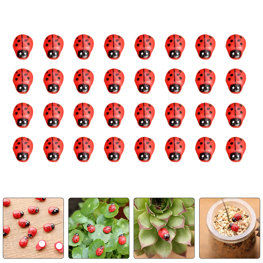 

100 Pcs Ladybug Ornaments Home Decor Miniature Garden Accessories Wooden Insect Adornment Red Figurines Bonsai Craft