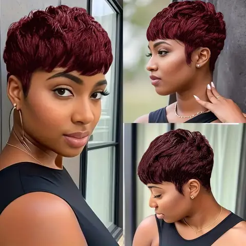 Short Wave Pixie Cut Wig Human Hair For Women Full Machine Made Wigs