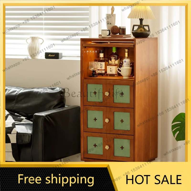 Zj.ins style retro medieval style North American cherry wood solid wood bucket cabinet living room sofa side cabinet