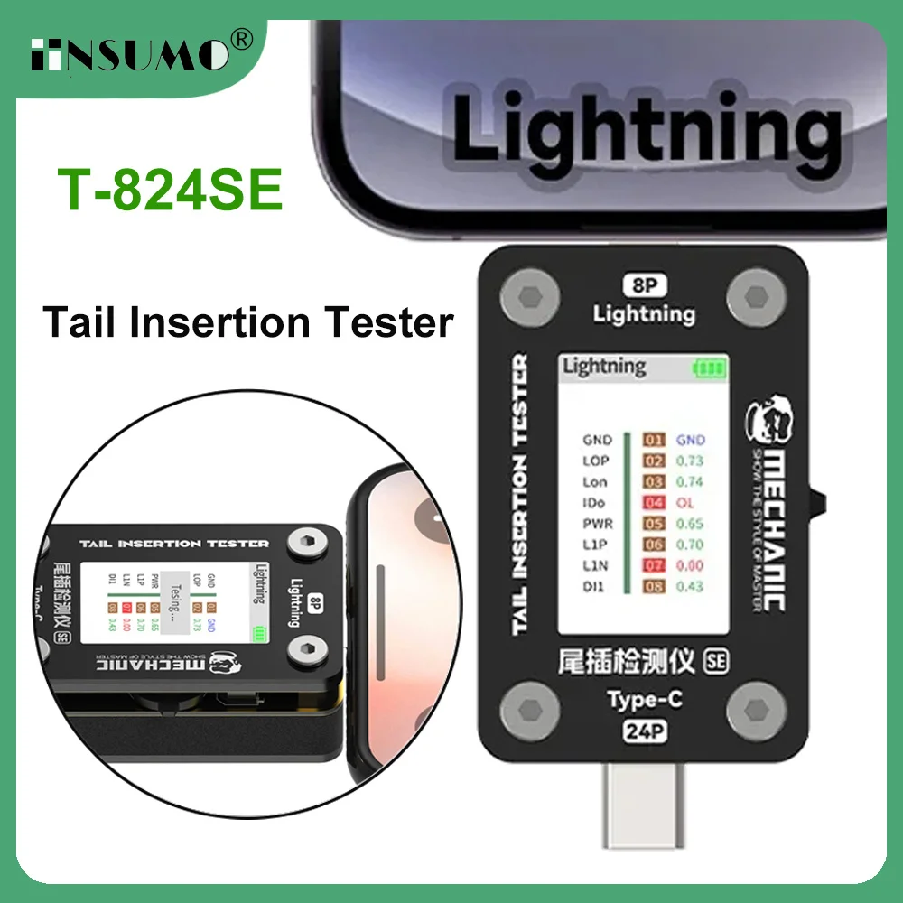 MECHANIC T-824SE Tail Insertion Tester Intelligent Detection High Precision Digital Display Current Power Check Type-C/Lightning