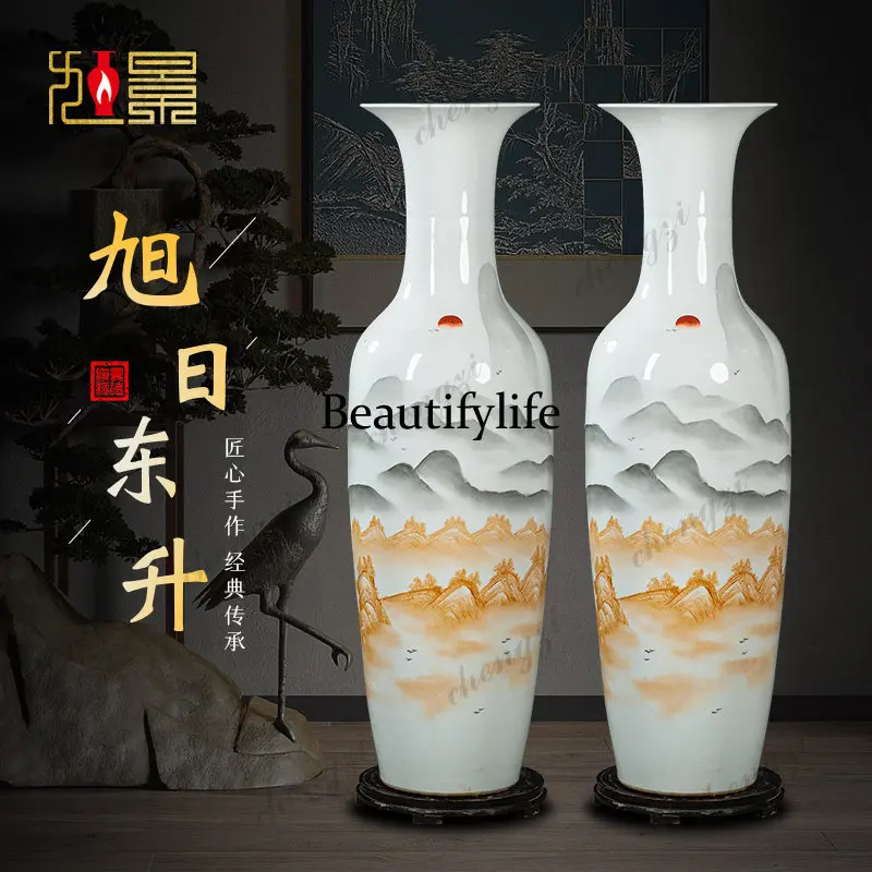 Jingdezhen ceramic hand-painted floor-to-ceiling large vase living room entrance villa flower arrangement large ornament
