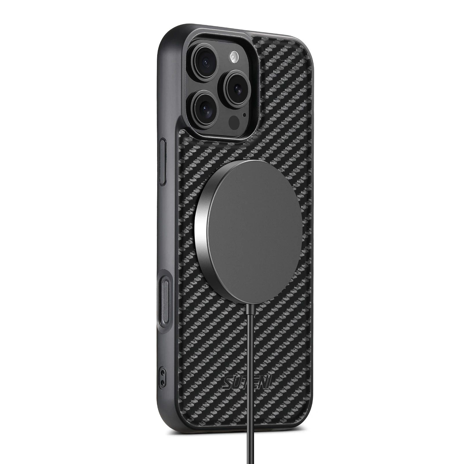 SUTENI Magnet Kabellose Ladehülle für Mobiltelefone 360 ° Drehbarer Ständer mit Kunstleder-Ringschnalle für iPhone 18 Pro Max 17 16 Plus – Detail 14