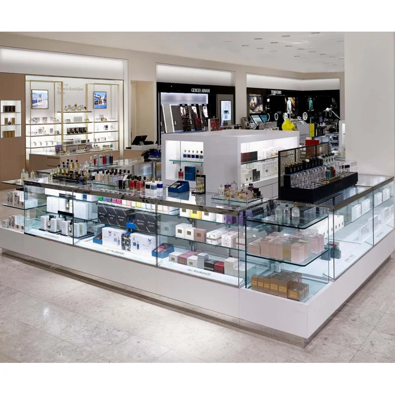 

Customized. boutique perfume display counter stand mall kiosk perfume cosmetics modern perfume kiosk booth with LED lighting