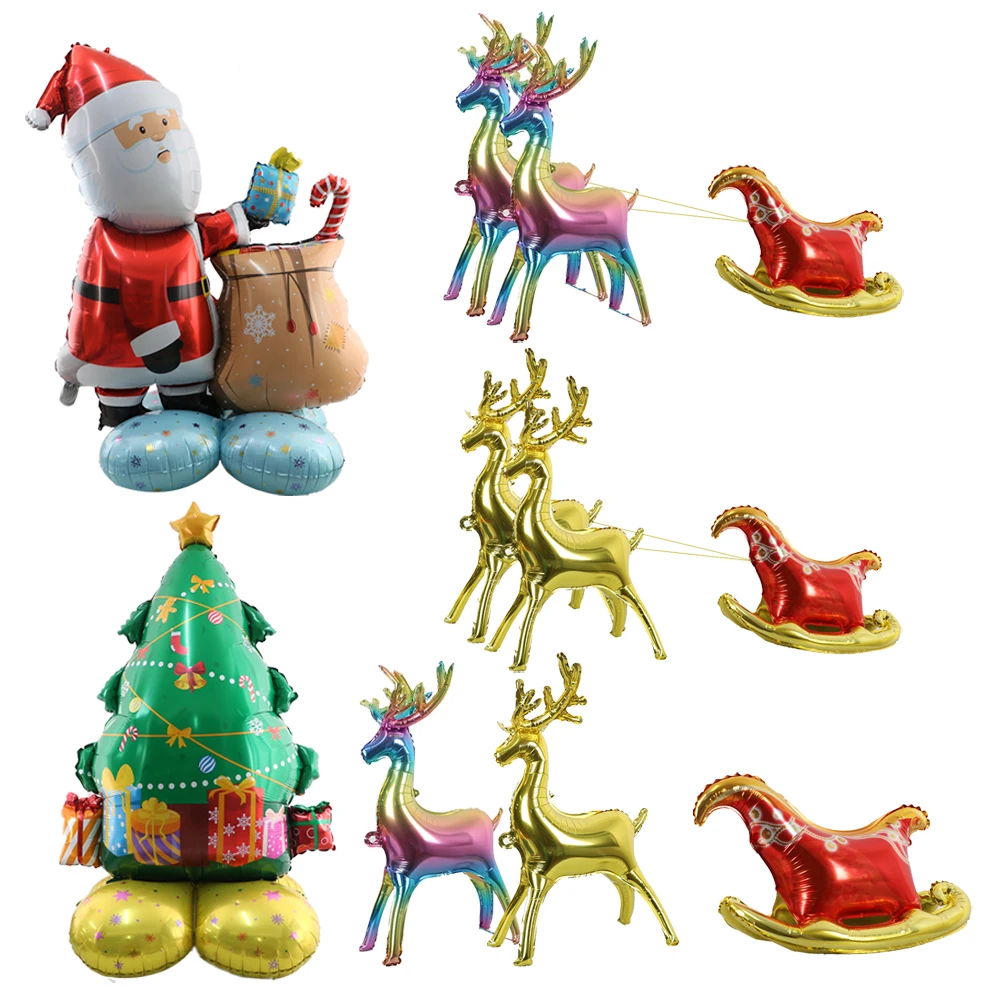 Big 4D Standing Christmas Tree Aluminium Foil Balloon Elk Cartoon Deer Balloon Animal Xmas Party New Year Decor Reindeer Balloon